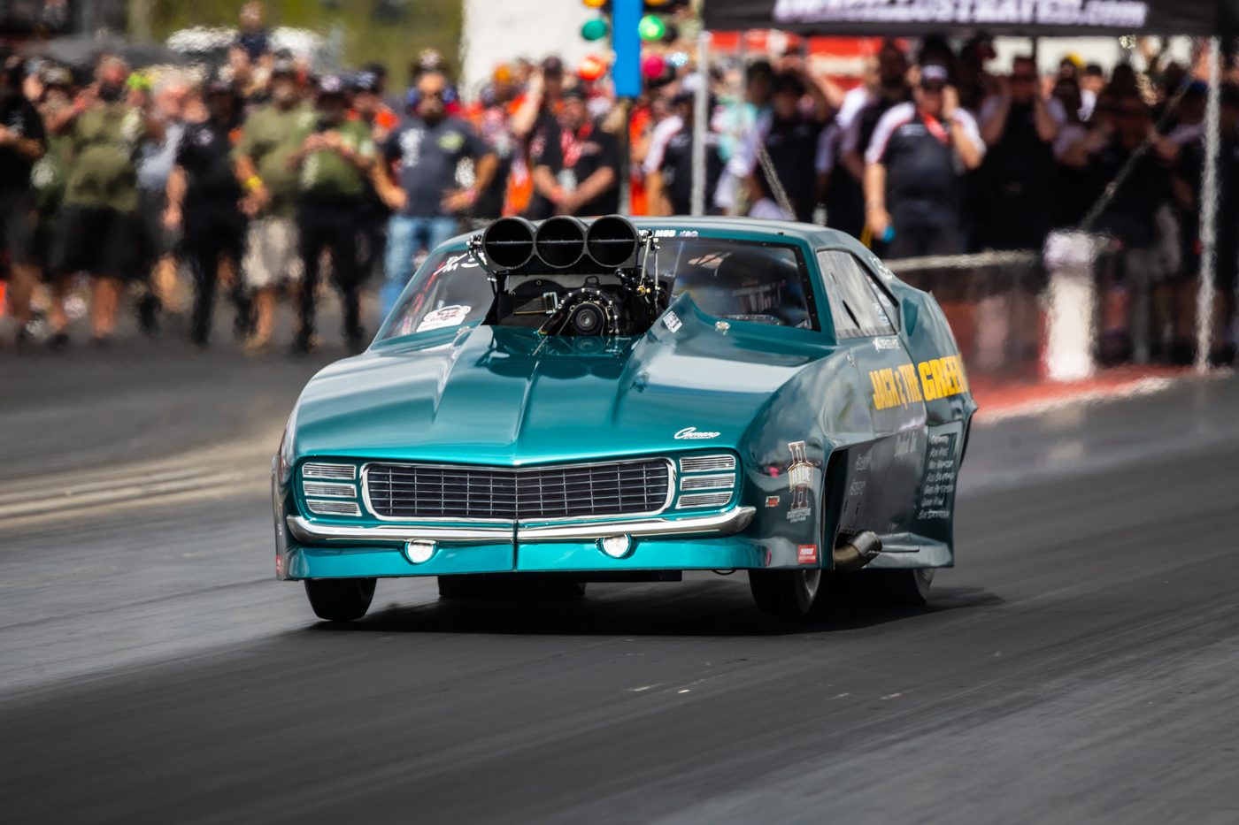 Pro Modified car launching at the World Series of Pro Mod